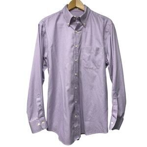 Peter Millar Size Large Button Down Long Sleeve Shirt Purple White Gingham Check